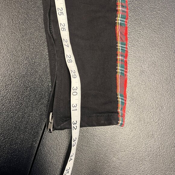MNML Jeans Men’s Black Plaid Trim Leg Zips Button Fly Size 30 Academia Preppy - Picture 10 of 11